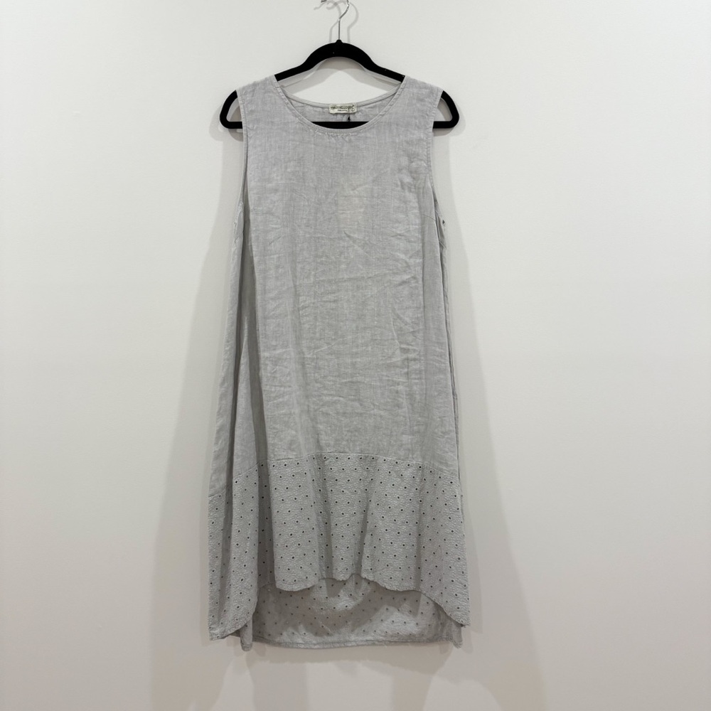 Linen Sleeveless Shift Dress w/ Cotton Hem